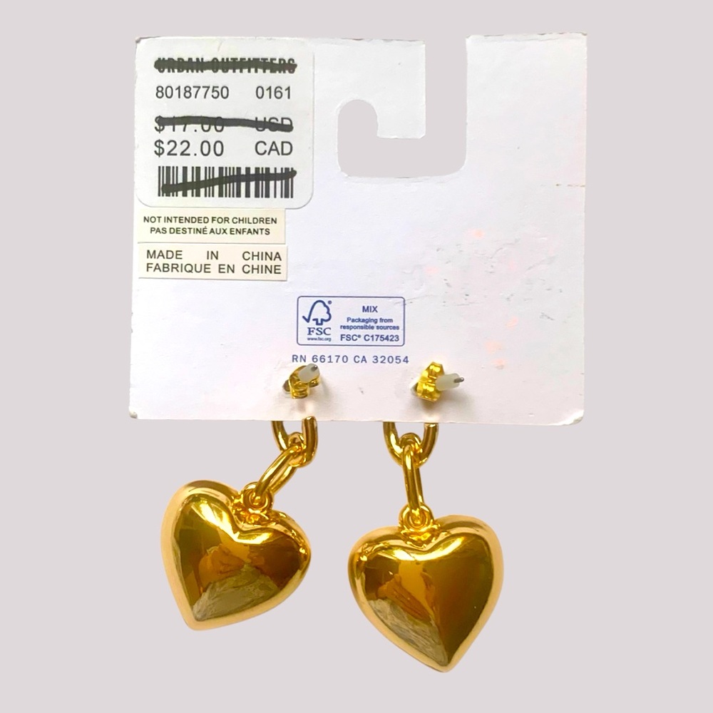 Urban Outfitters Shiny Gold Heart Earrings Valentine - Picture 3 of 3